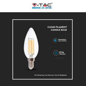 V-Tac VT-2127 Lampadina LED E14 6W Candle Bulb C35 Candela